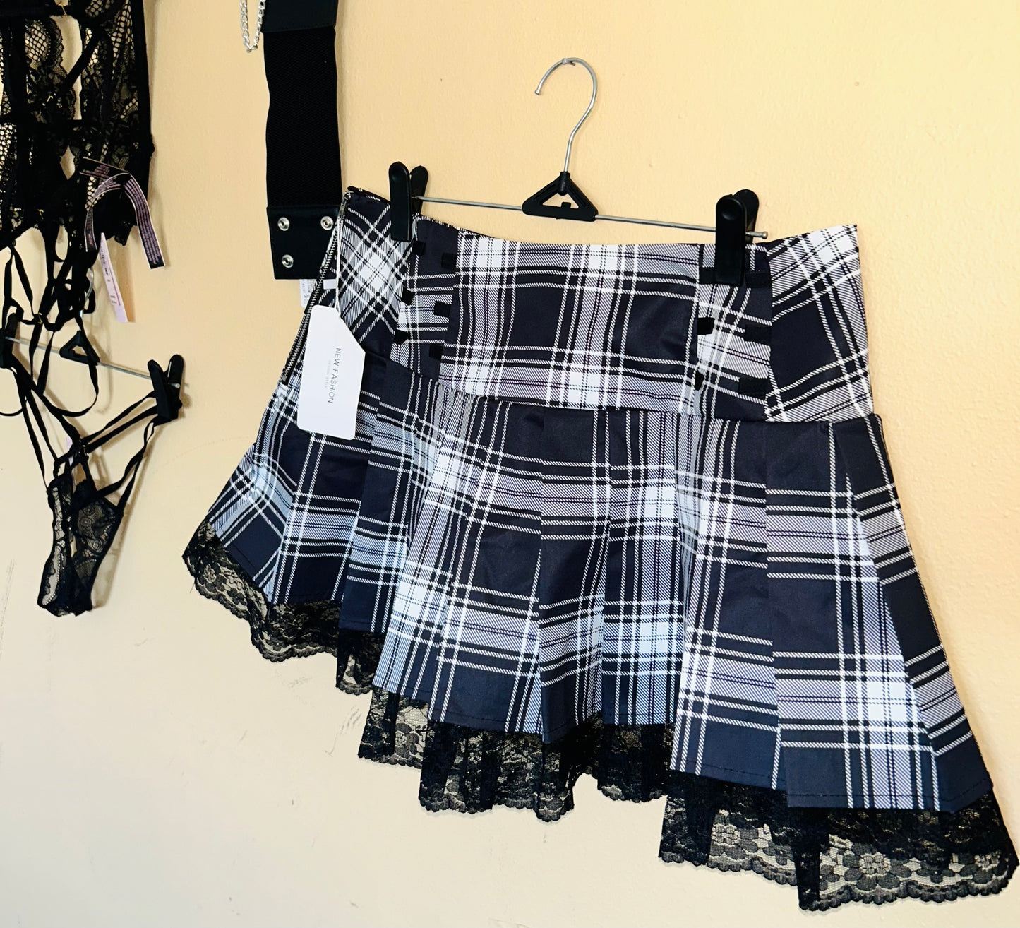 Black/White Plaid Mini Skirt