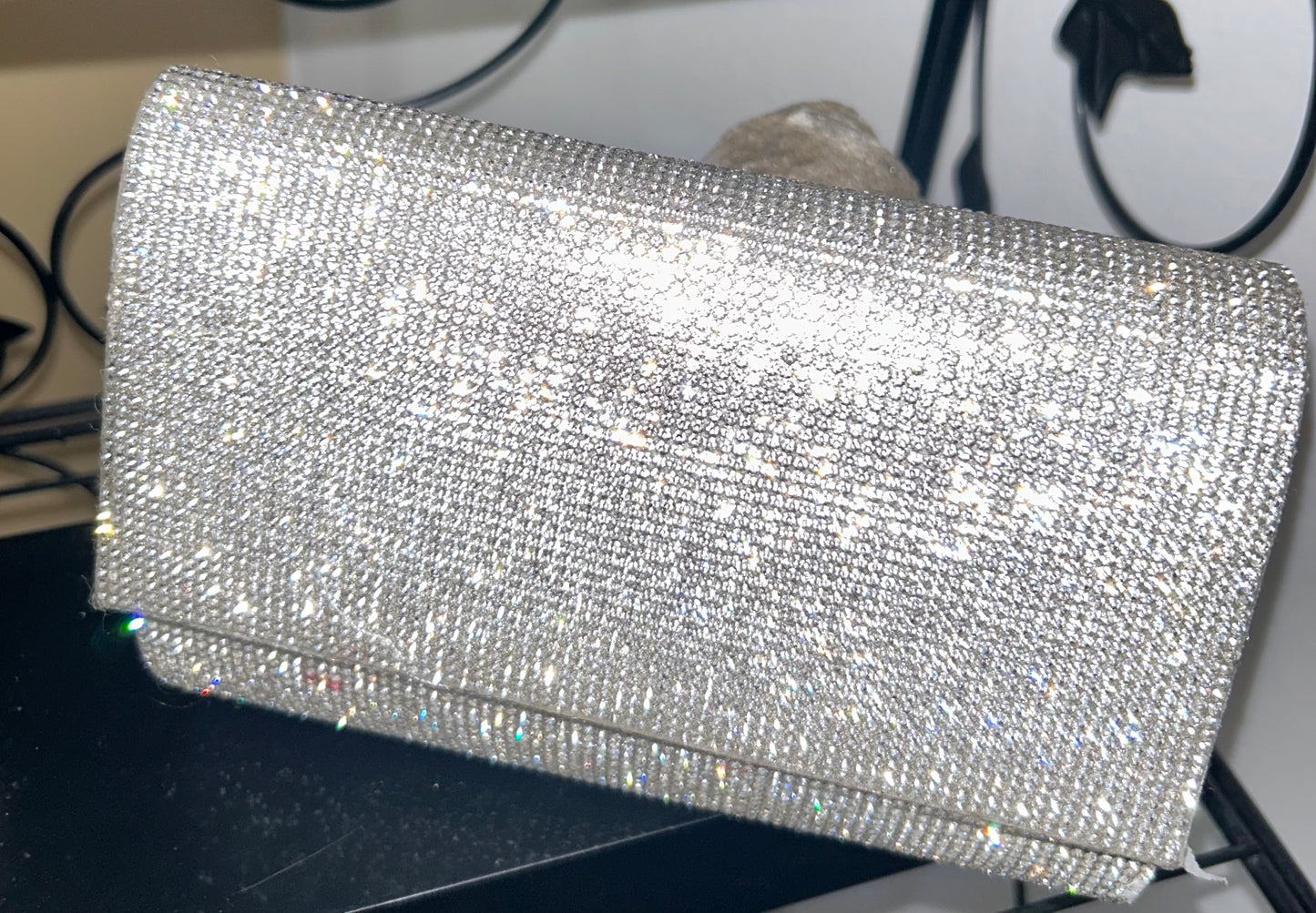 Silver Rhinestone Purse w/Chain