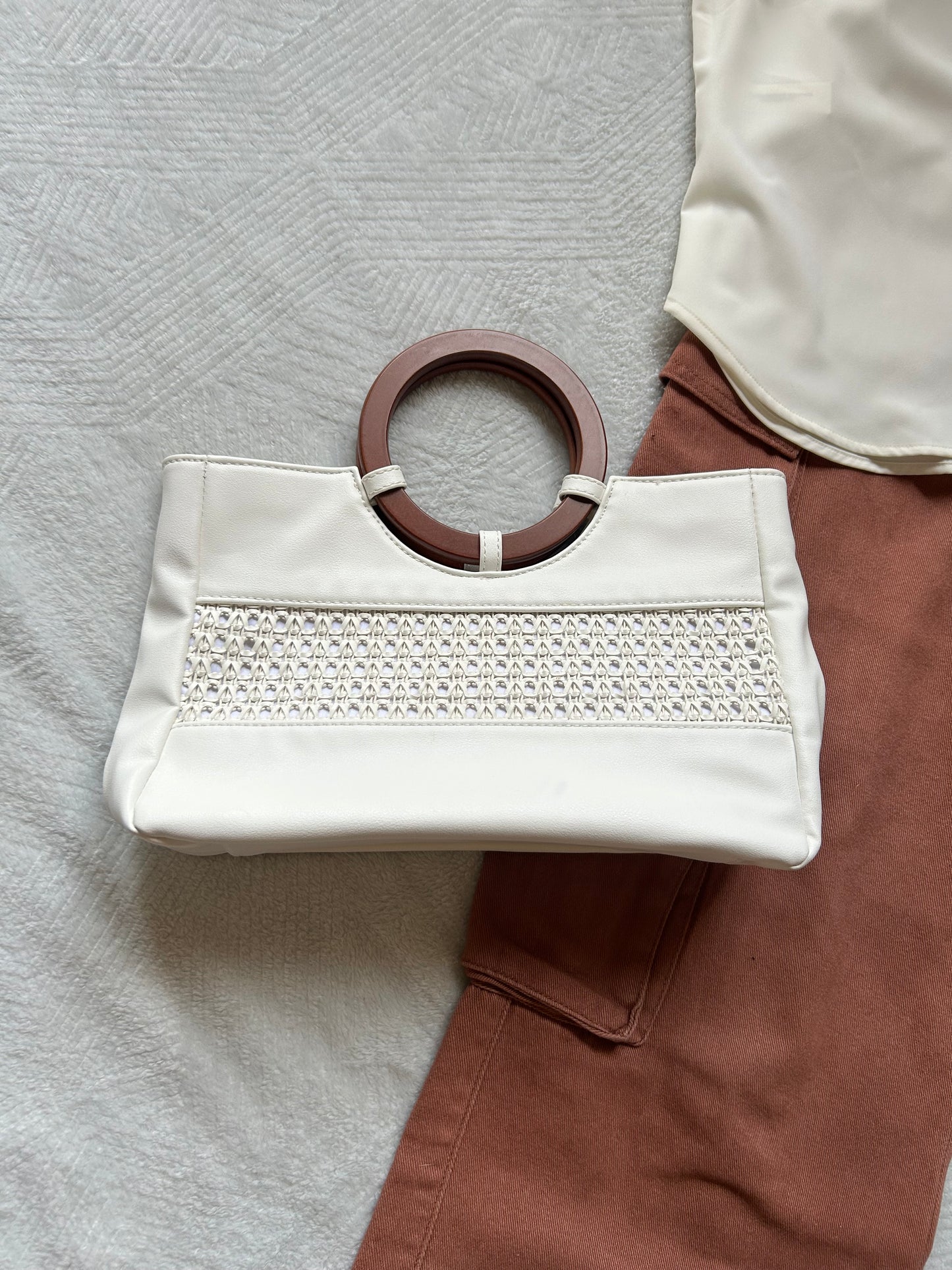 Cream Wood Handle Bag