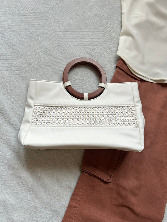 Cream Wood Handle Bag