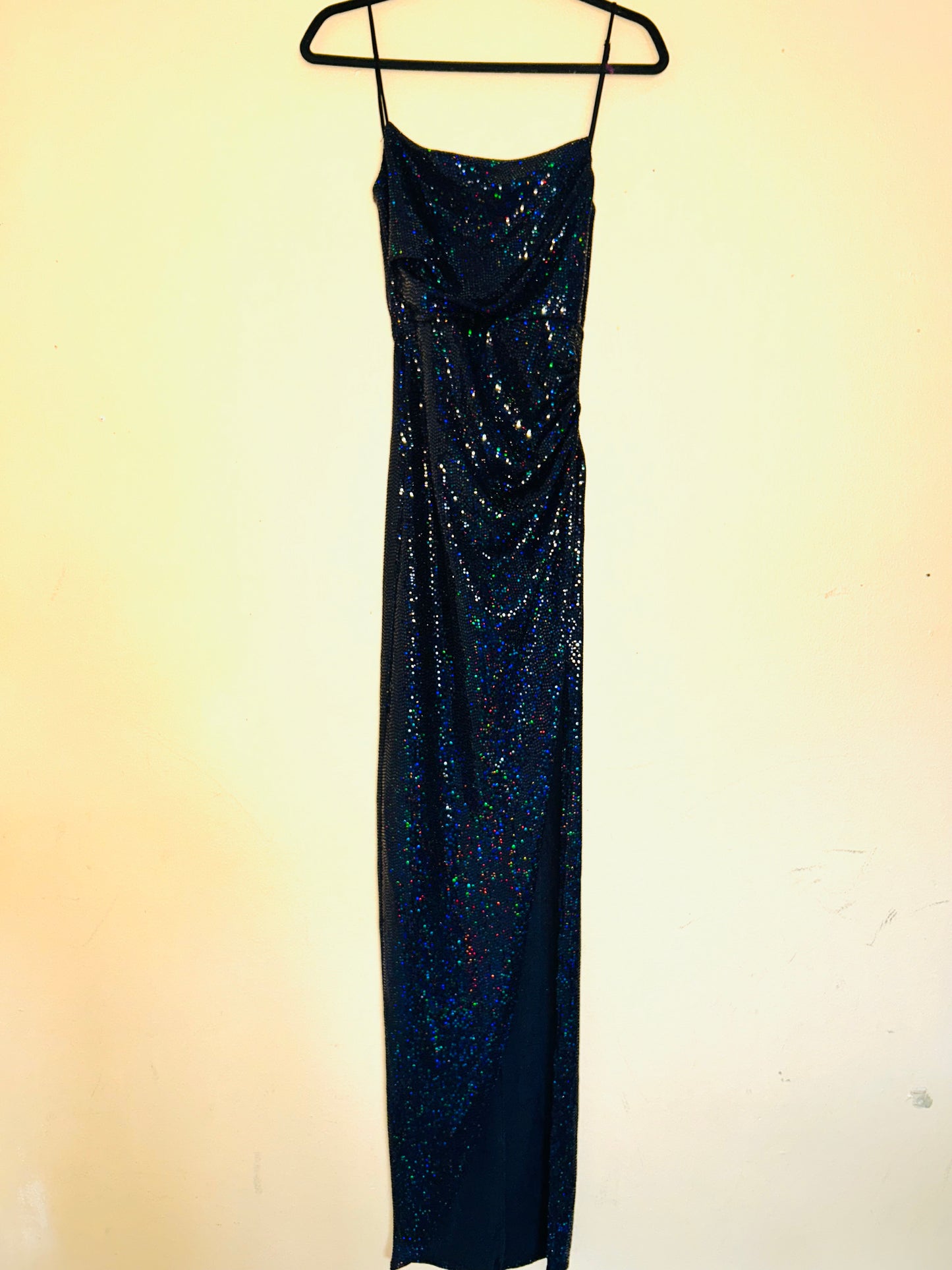 Blue/Green Sparkly High Slit Long Dress