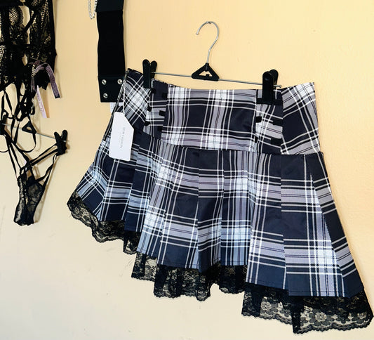 Black/White Plaid Mini Skirt