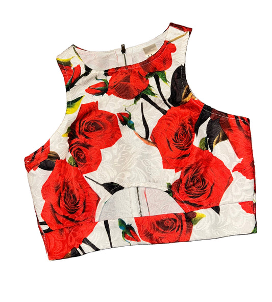 Red Rose Floral Zip Top XS