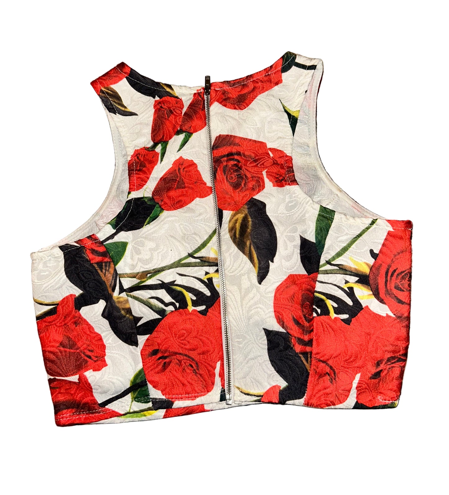 Red Rose Floral Zip Top XS