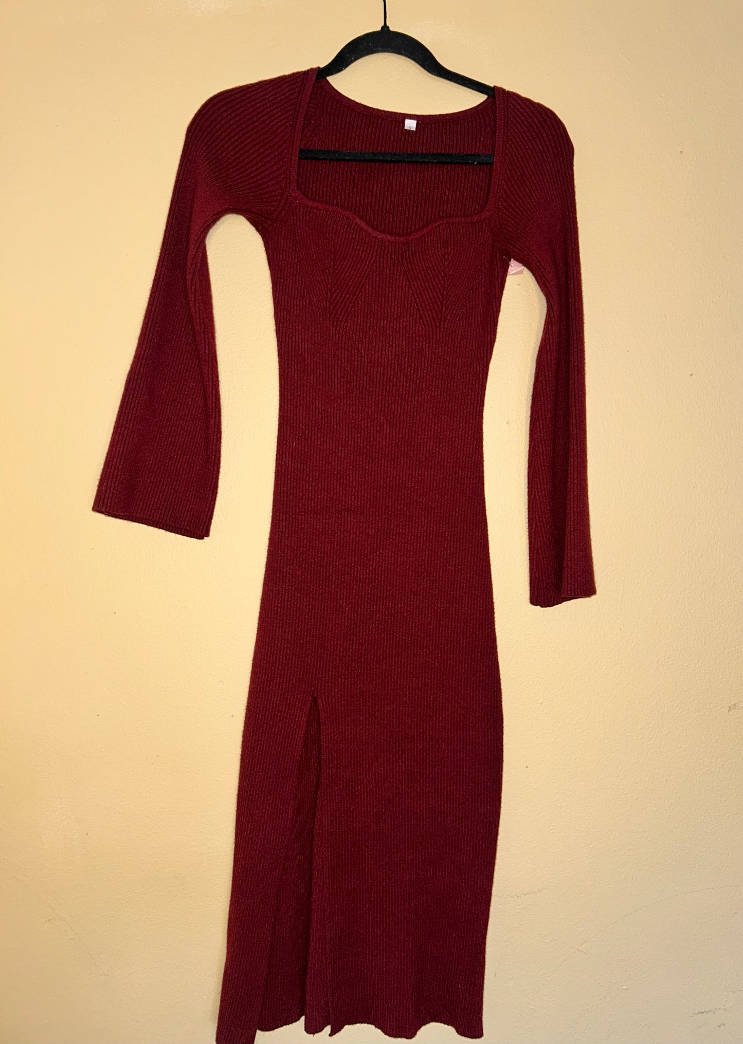 Longsleeve Crimson Slit Sweater Dress