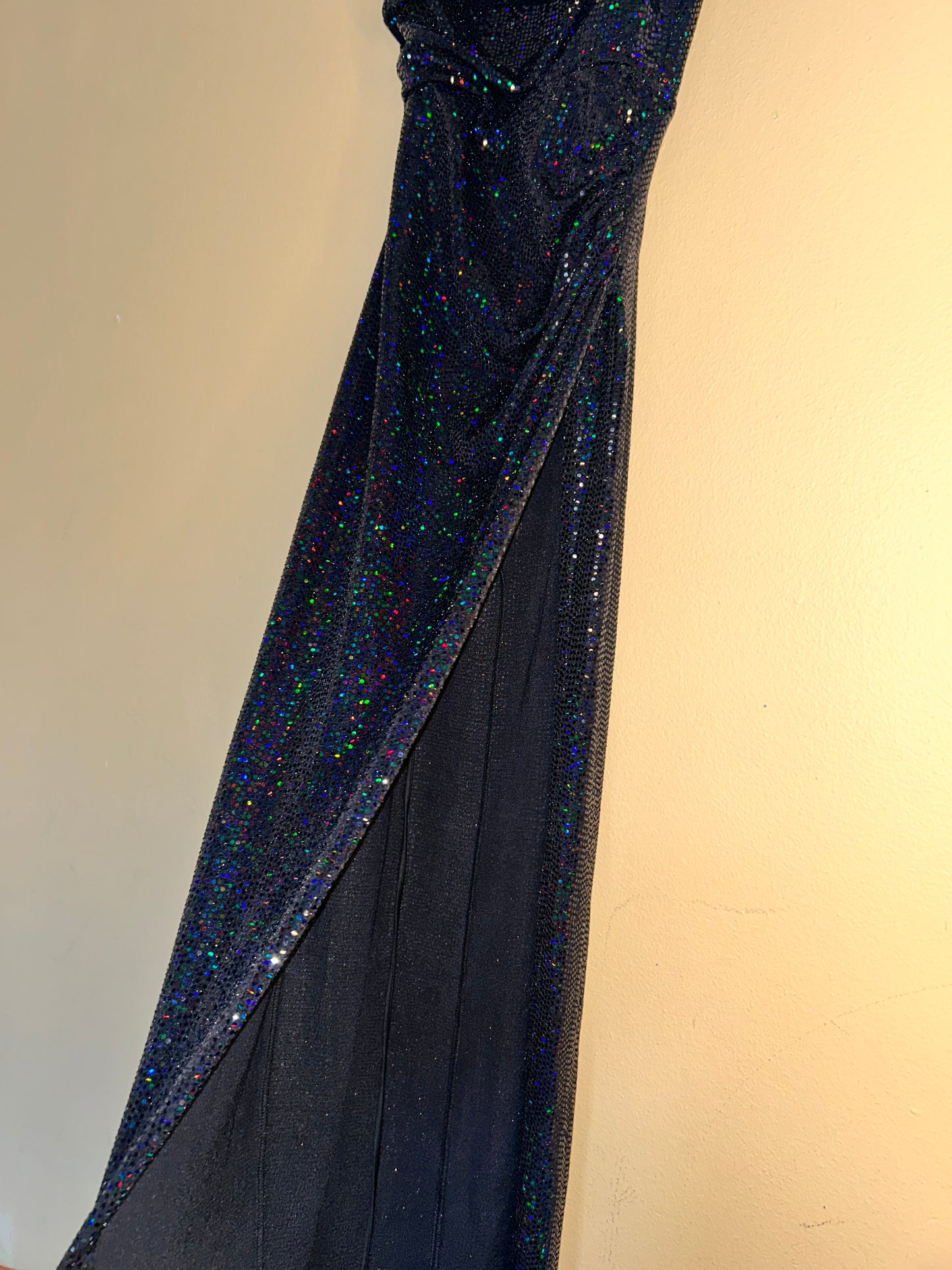 Blue/Green Sparkly High Slit Long Dress