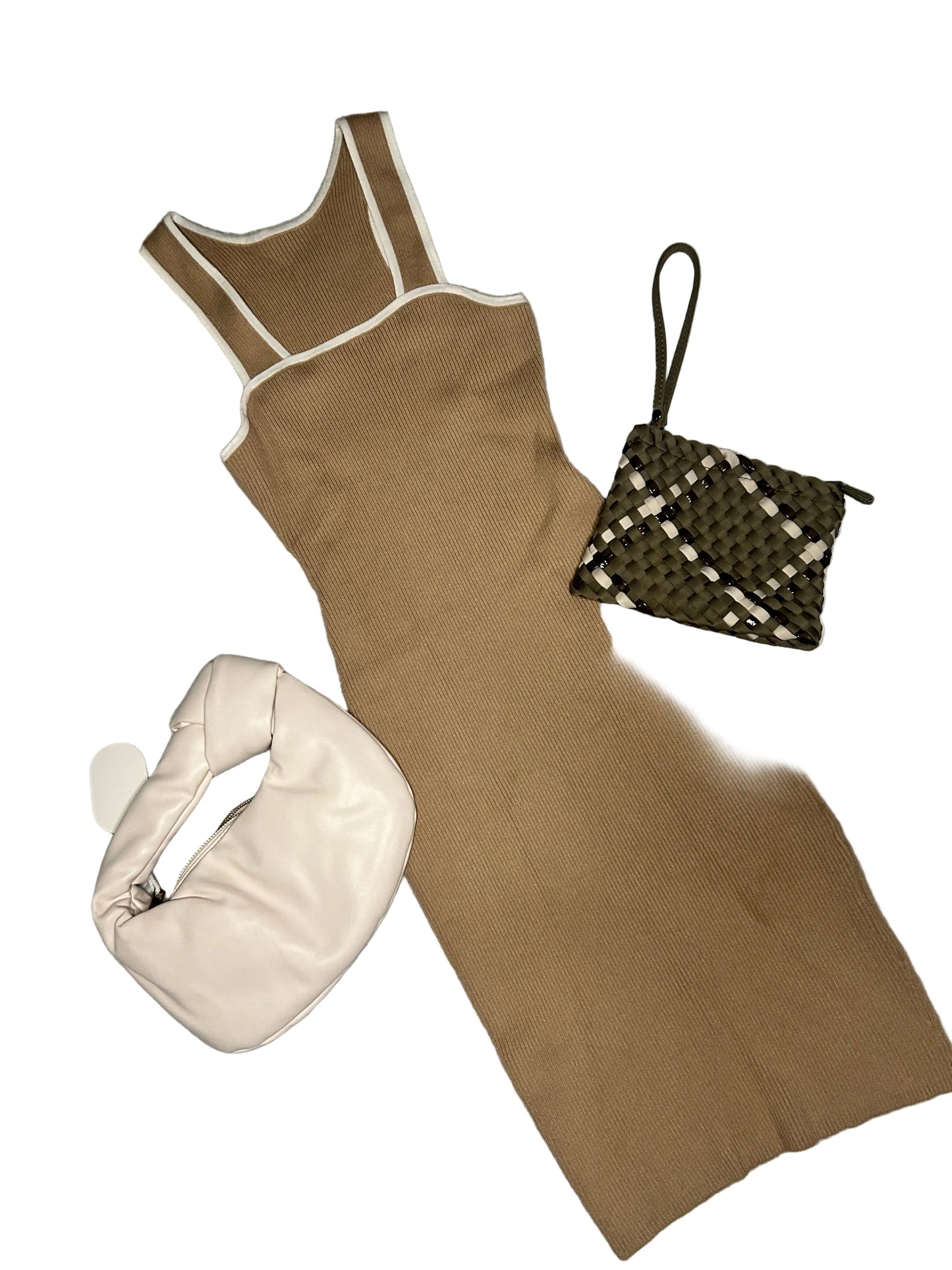 Tan/white lined Dress S