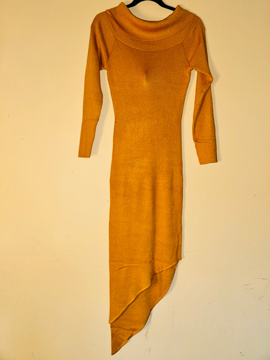 Gold Turtleneck Asymmetrical Dress *BRAND NEW W/TAGS*