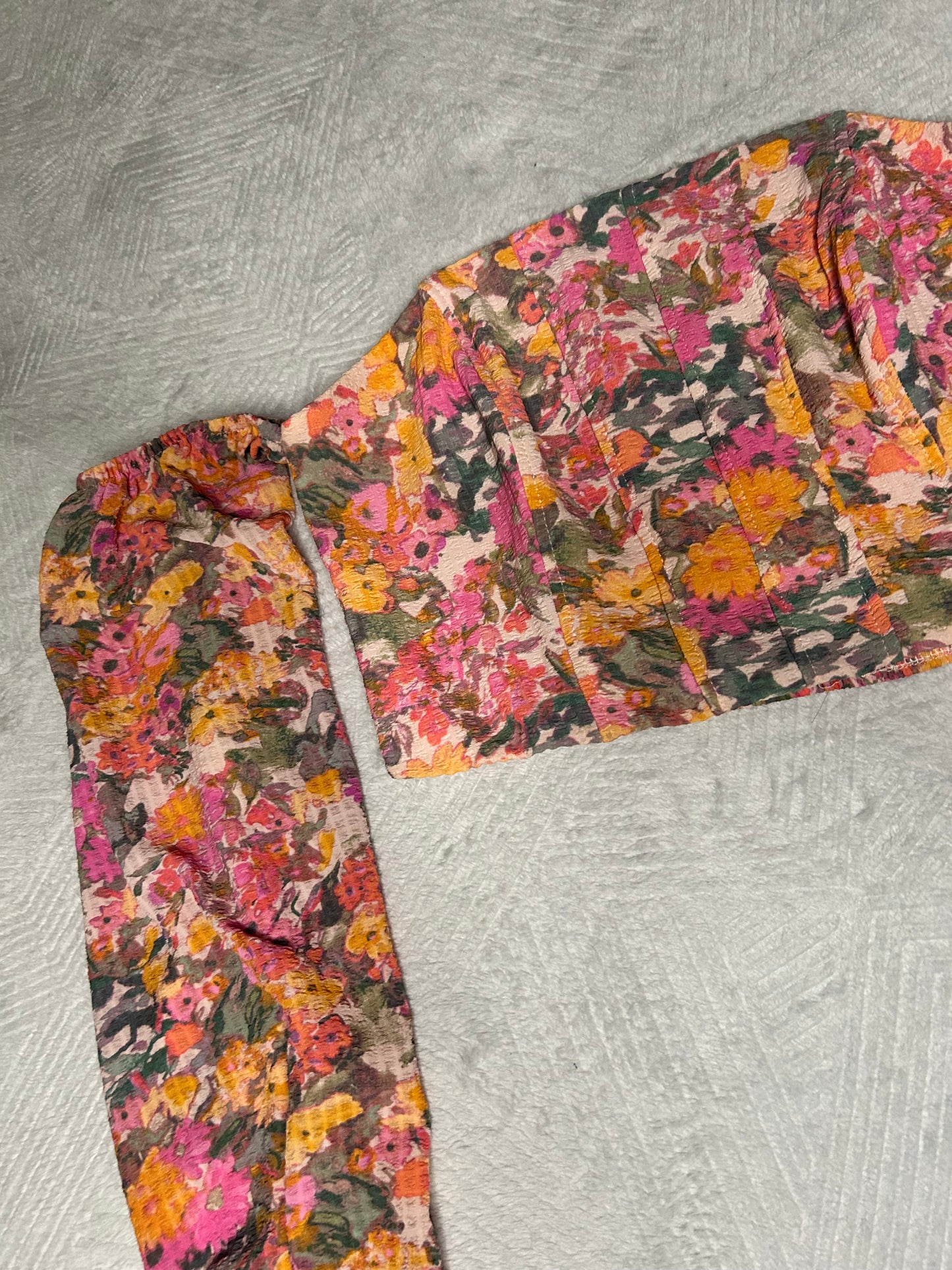 Pink/Or Floral Mesh Sleeve Top S