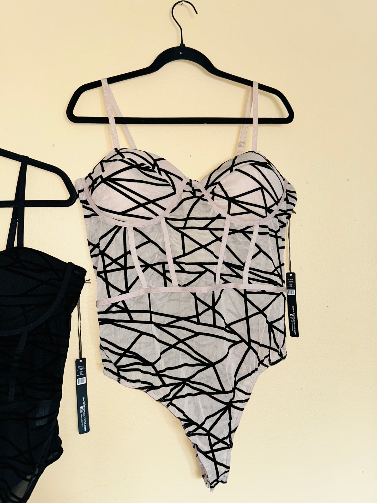 Bustier Tan/Black Velvet Bodysuit *BRAND NEW W/TAGS*