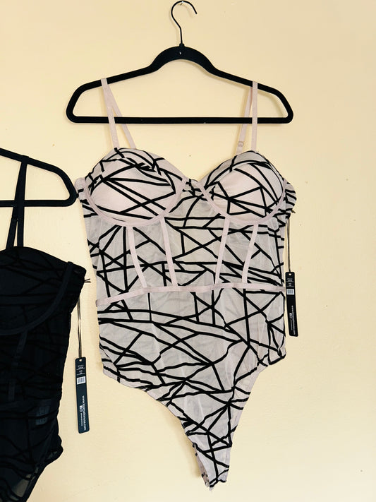 Bustier Tan/Black Velvet Bodysuit *BRAND NEW W/TAGS*