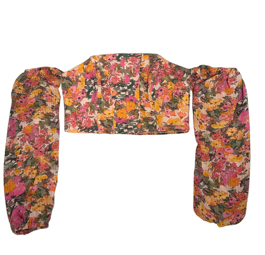 Pink/Or Floral Mesh Sleeve Top S