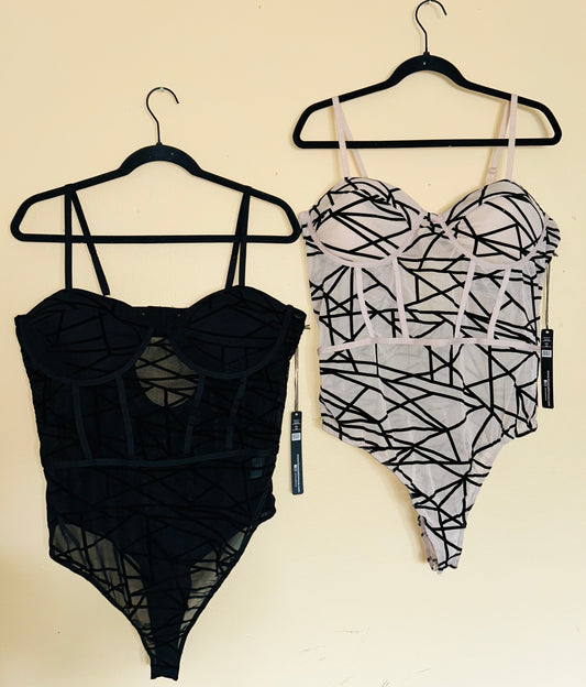 Bustier Tan/Black Velvet Bodysuit *BRAND NEW W/TAGS*