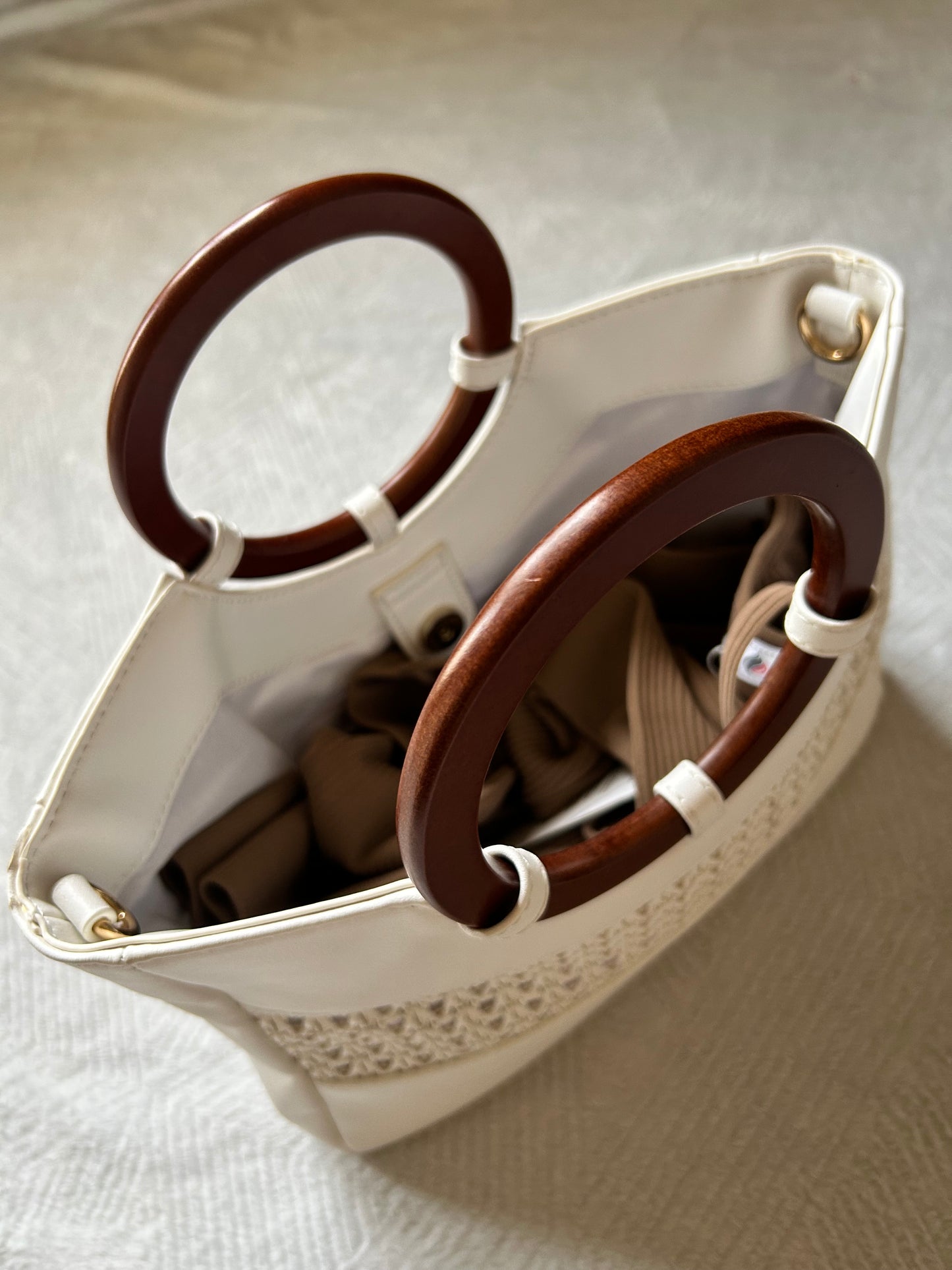 Cream Wood Handle Bag