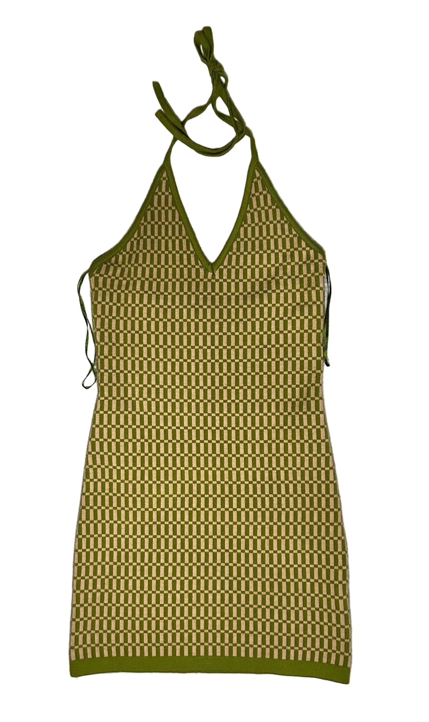Green/Beige Design Halter Dress S