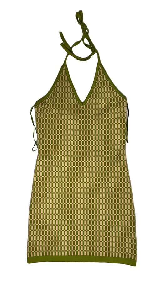 Green/Beige Design Halter Dress S