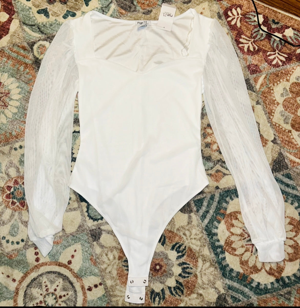 White Mesh Sleeve Bodysuit S