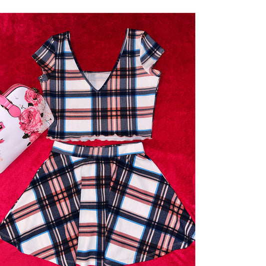 Baby Pink/Blue Plaid Skirt Set *New*