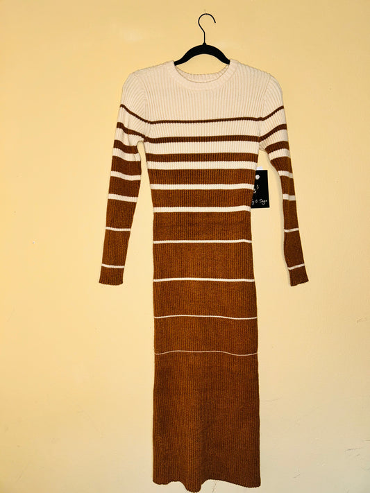 Cream/Toffee Stripe Sweater Dress *BRAND NEW W/TAGS*