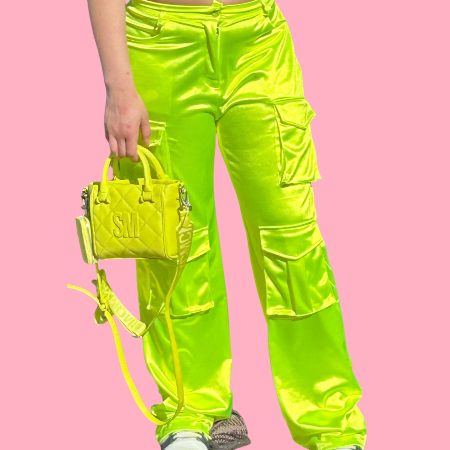 Lime Green Satin Cargo Pants S L