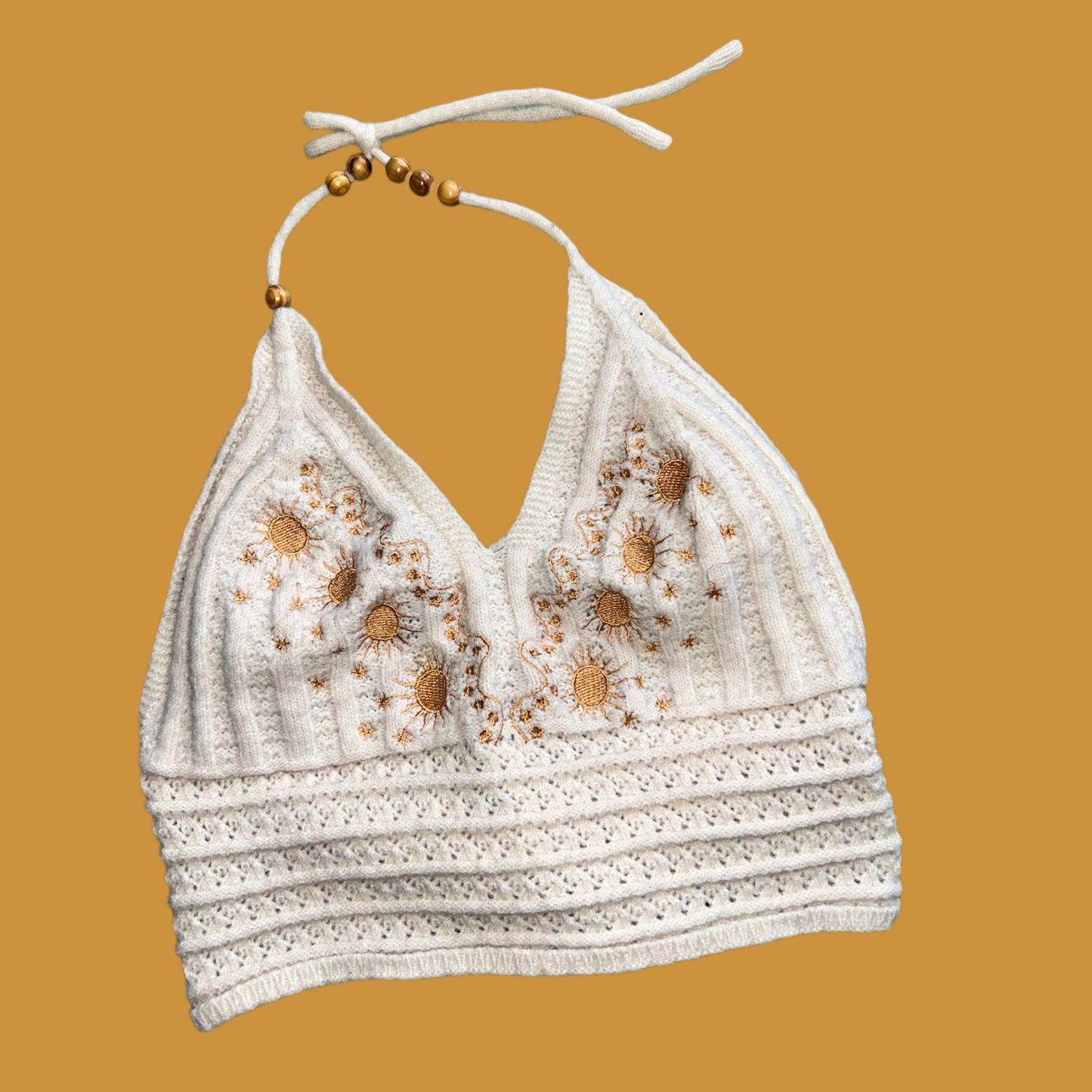Boho Crotchet Crop Beaded Top M